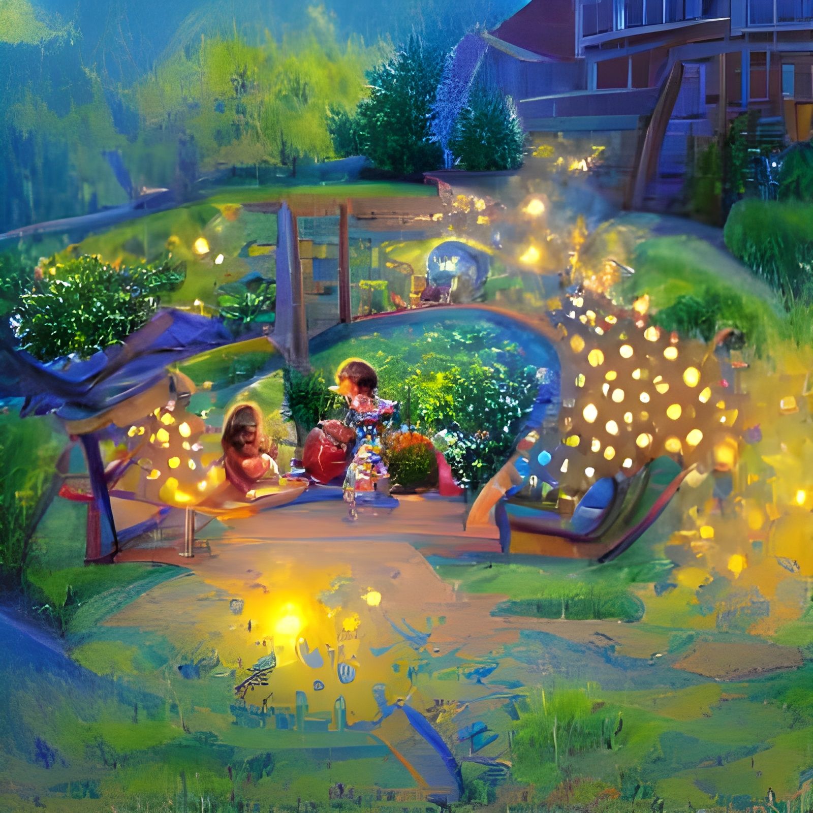 Enchanting Night Garden Gathering with Fairy Lights