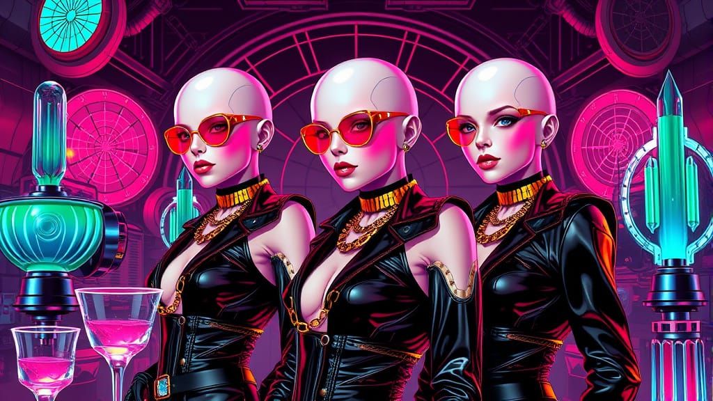 Android Women in Retro Futuristic Metropolis