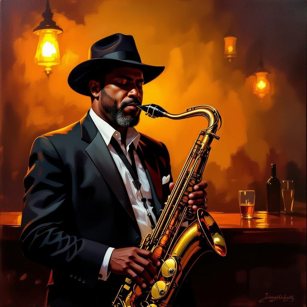 Blues Musician in Bar with Rembrandt Lighting