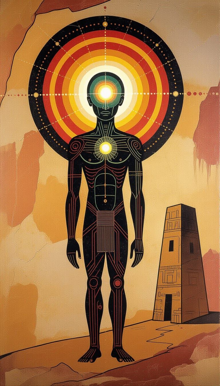 Ethereal Orb-Headed Figure Cave Art