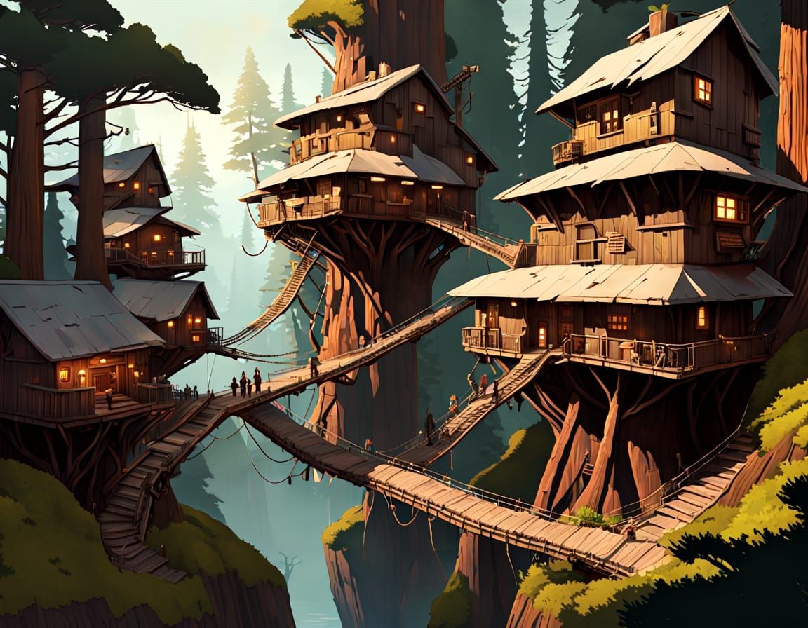 Treehouse City in a Redwood Forest