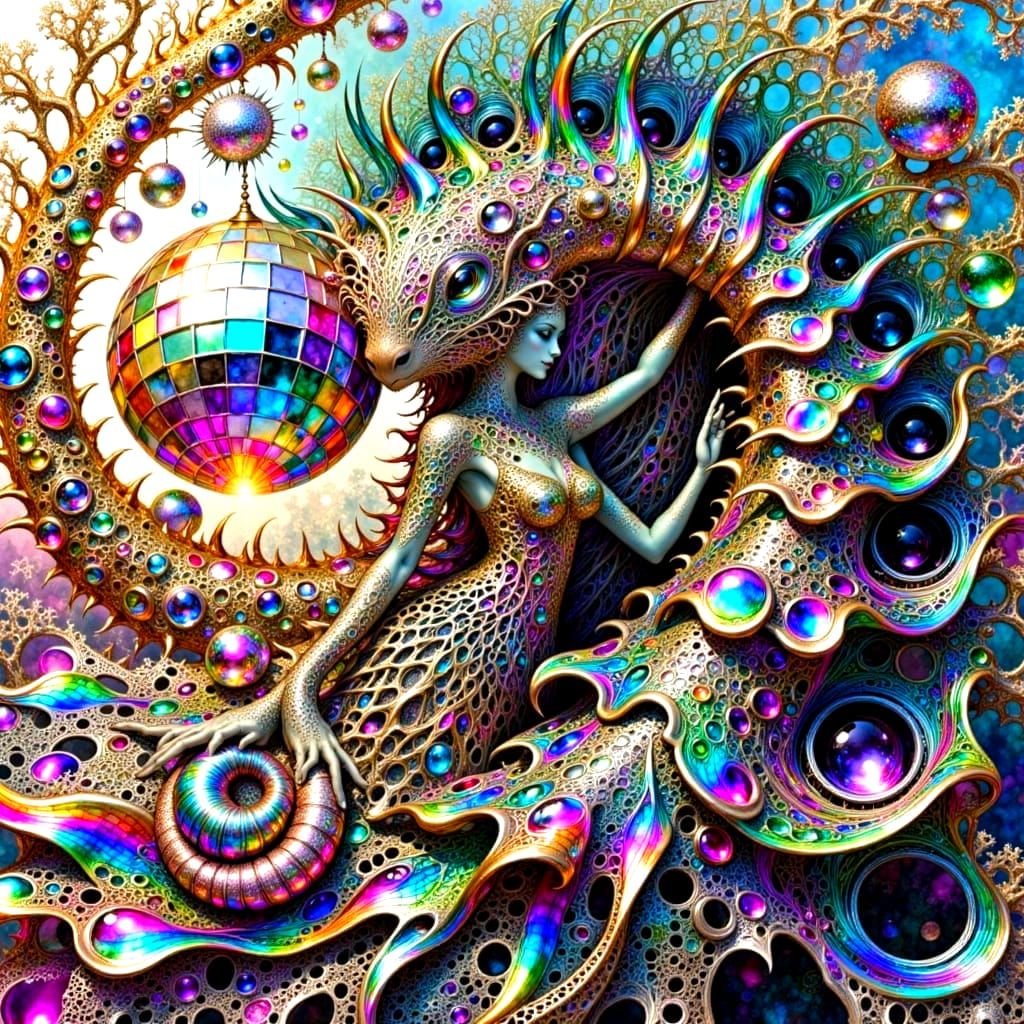 Futuristic Couple Dancing Under Disco Ball