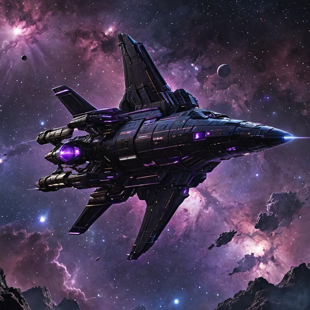 Epic Spaceship in Purple Nebula, Sci-Fi Concept Art