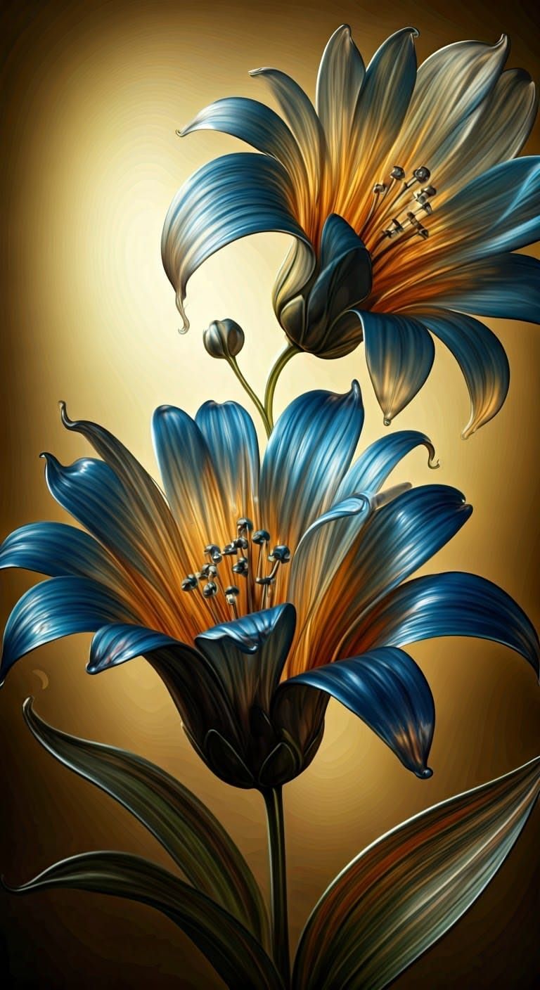 Enamel Painted Glass Flowers in Oil Painting Style