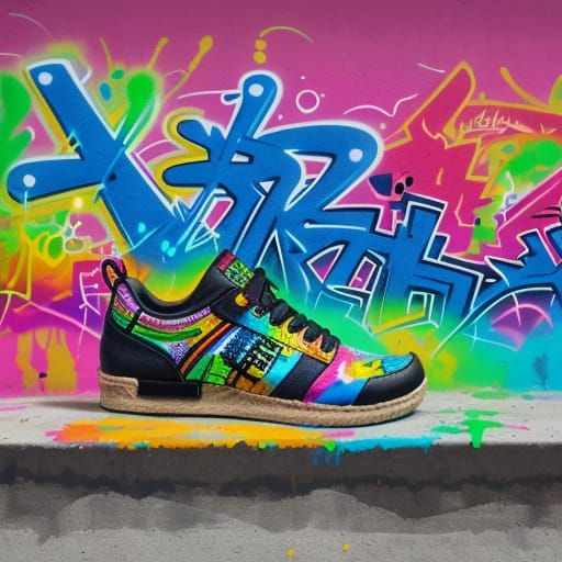 Vibrant Street Art Espadrilles Adorn Graffiti Wall
