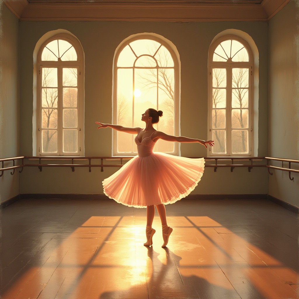 Ballerina's Grand Jeté in Impressionist Style