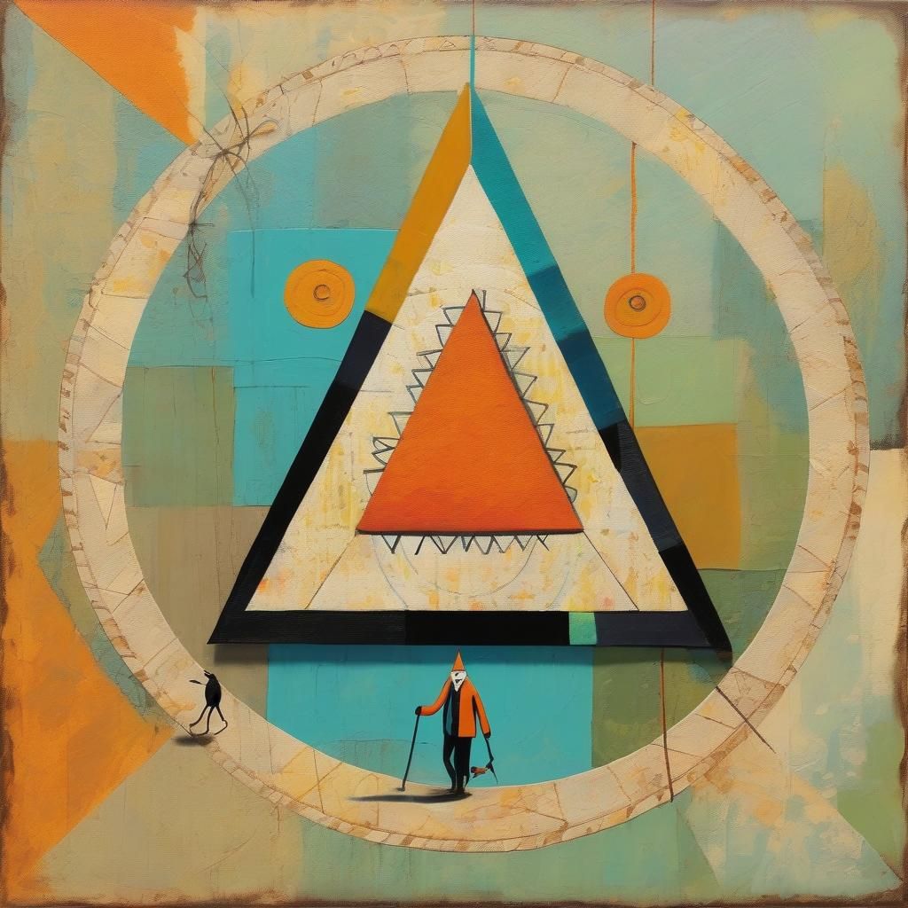 Whimsical Triangle Walks Circle: Abstract Art