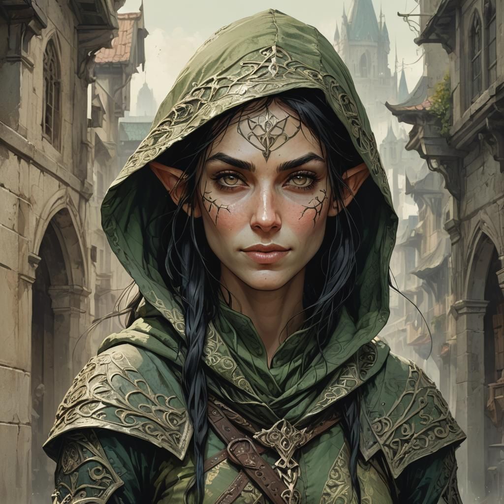 Elven Rogue Portrait in Ornate Detail