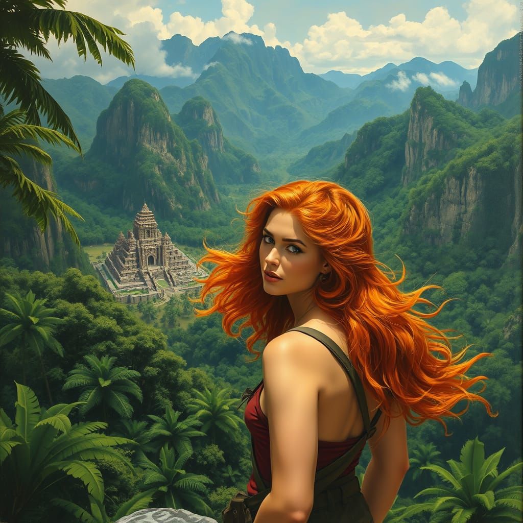 Explorer Woman Discovers Lost City, Oil Painting