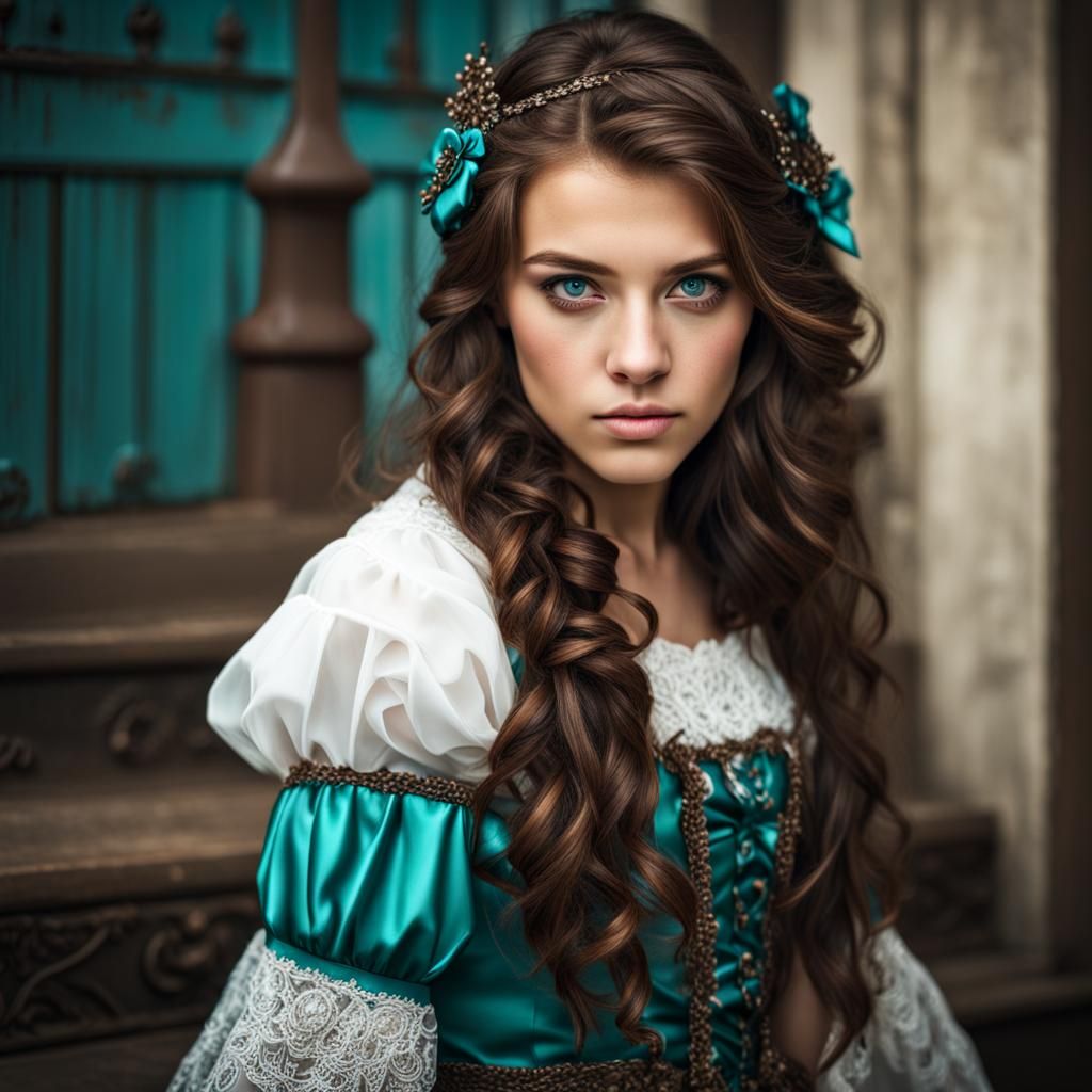 Teenage Girl Portrait with Teal Eyes in HDR