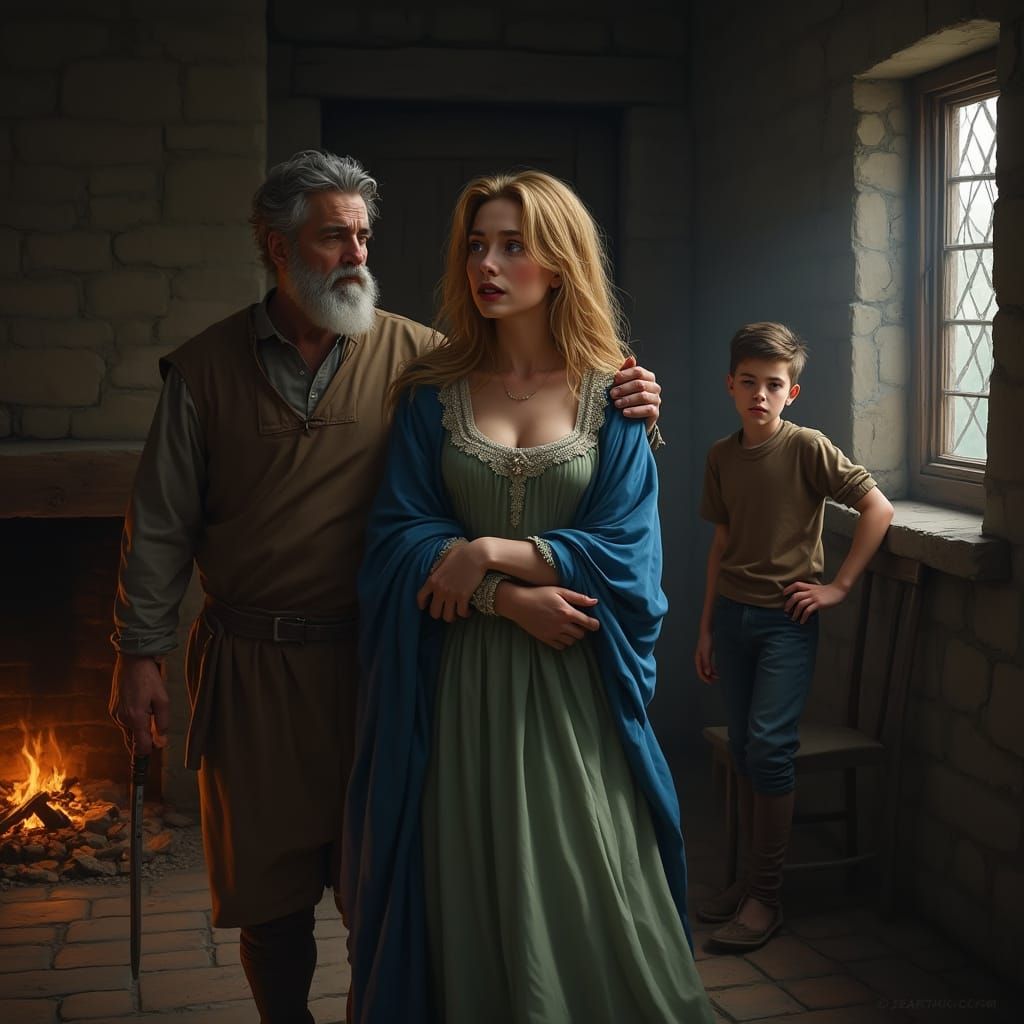 Medieval Family in Shock, a Fantasy Concept Art Piece