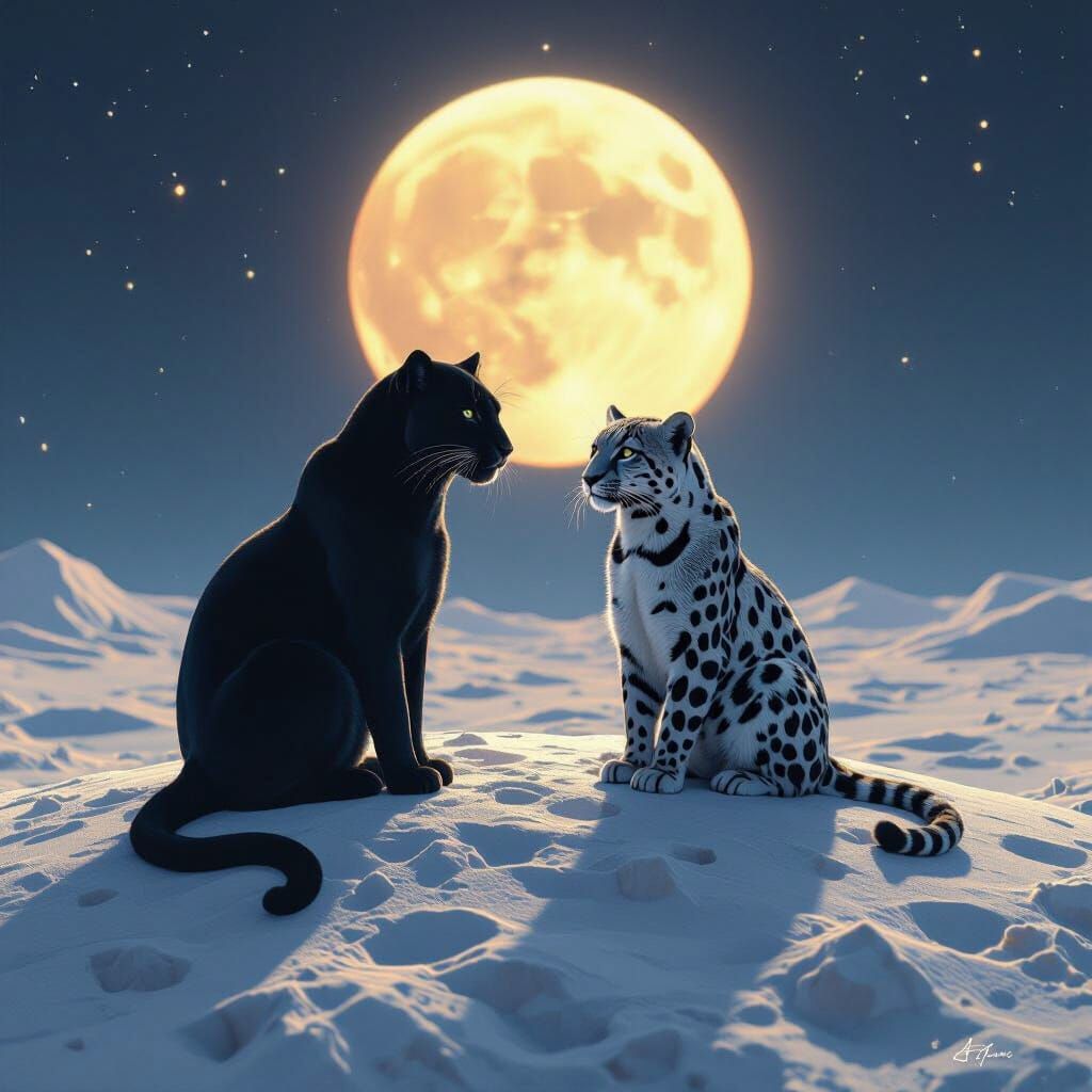Panthers on the Moon in Golden Hour Light