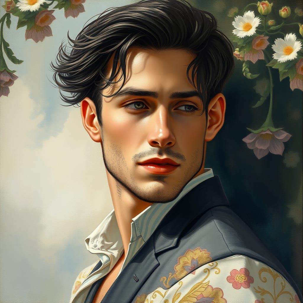 Ethereal Summer Man in Hyperdetailed Charcoal Drawing