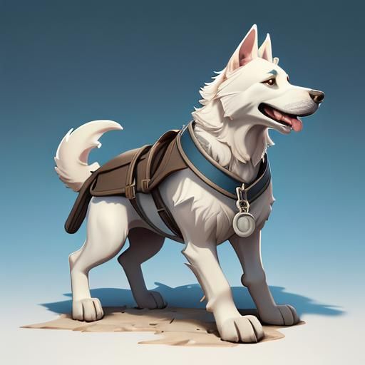 Heroic White Shepherd Dog in 3D Digital Art