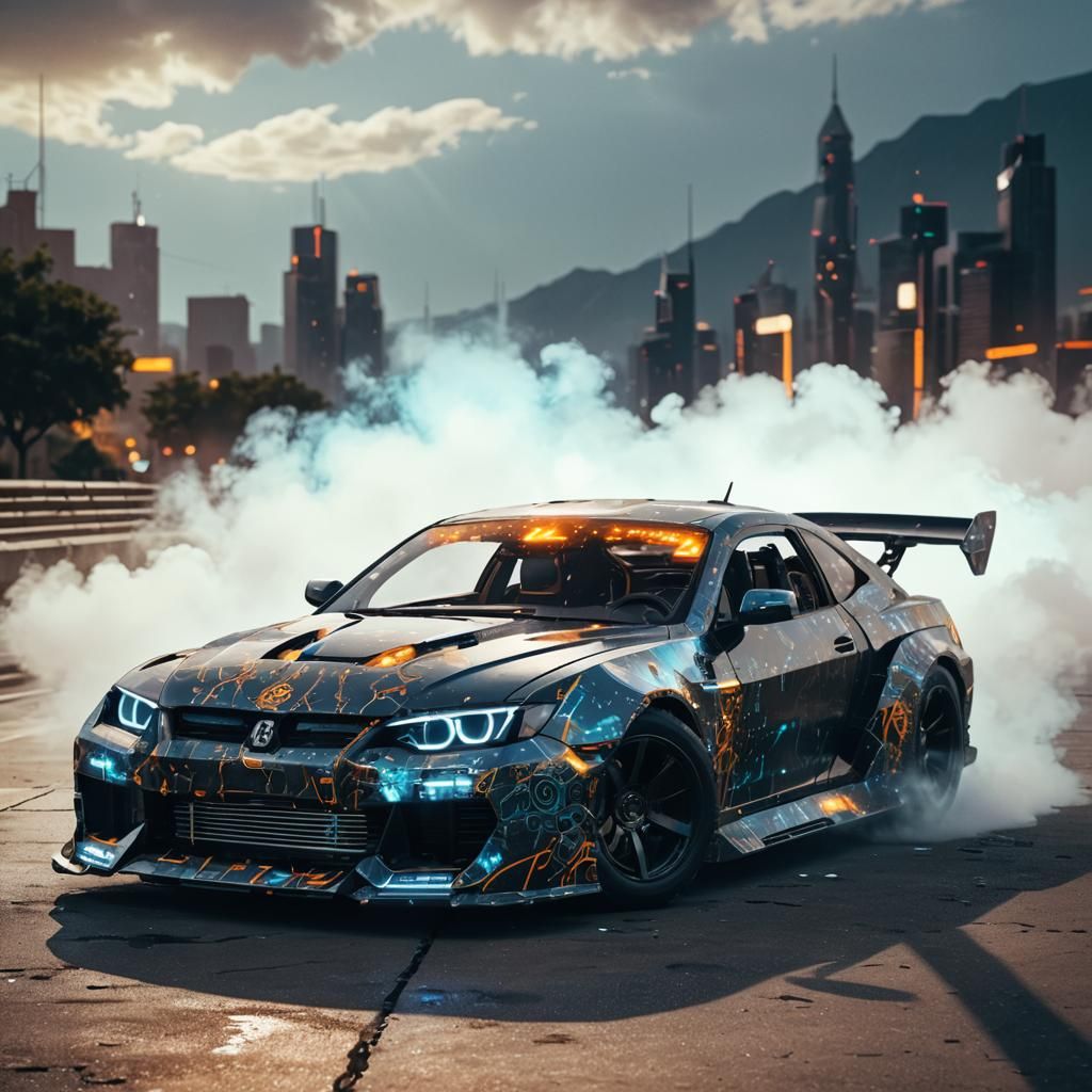 Futuristic Robot in Neon Cityscape