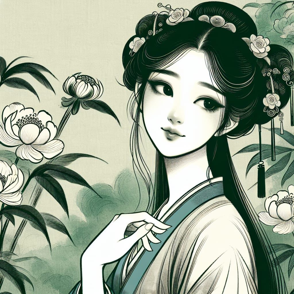 Serene Chinese Woman in Pre-1912 Anime Style