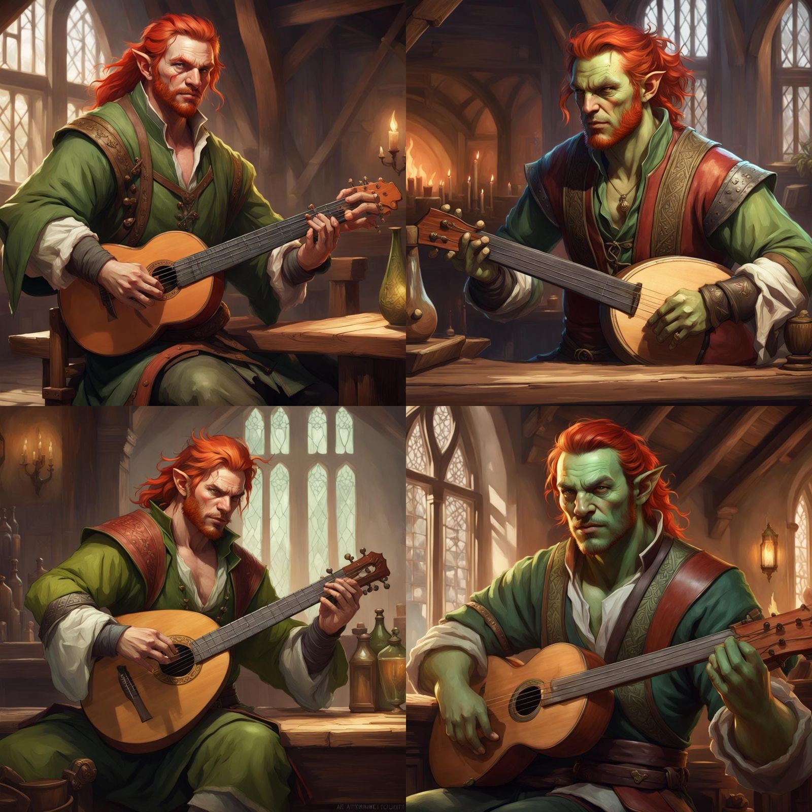Half-Orc Bard Portrait in Fantasy Art Style