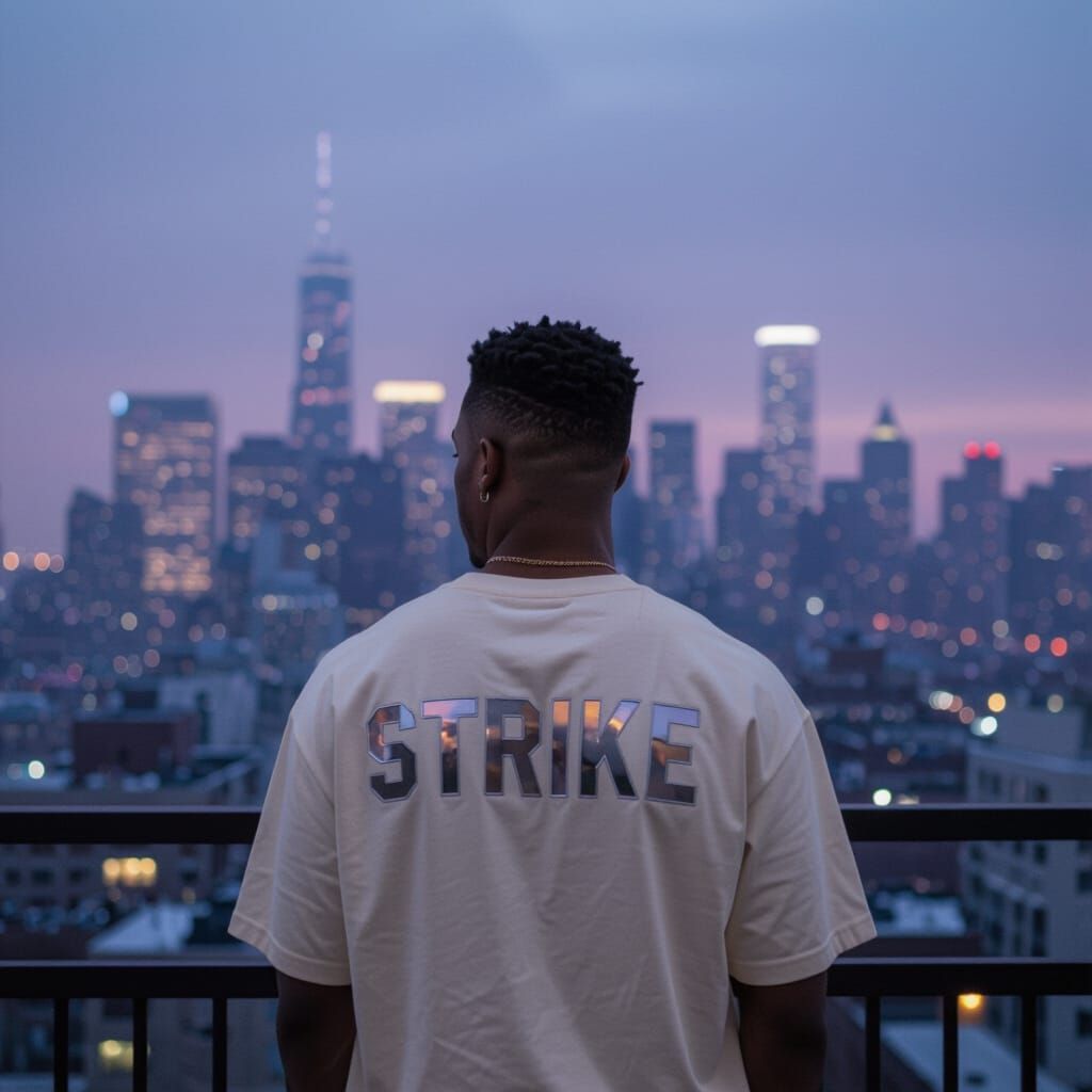 Young Man on Urban Balcony at Night