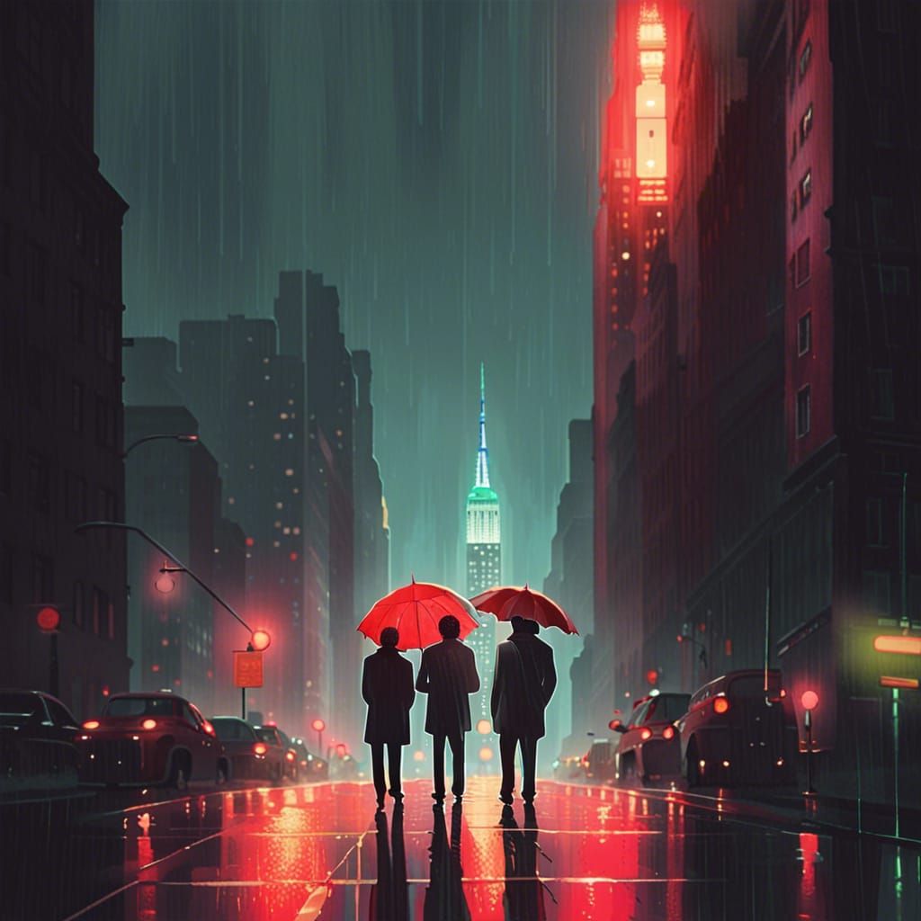 New York City at Night in Studio Ghibli Style