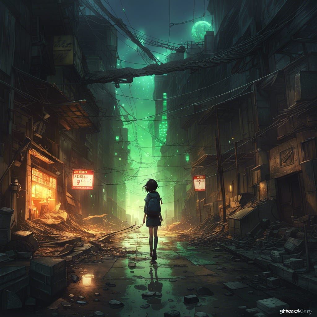 Luminescent Slime City in Anime Style