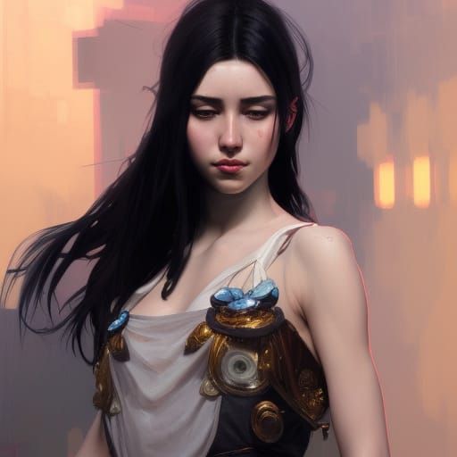 Black-haired Girl Portrait in Digital Art Style