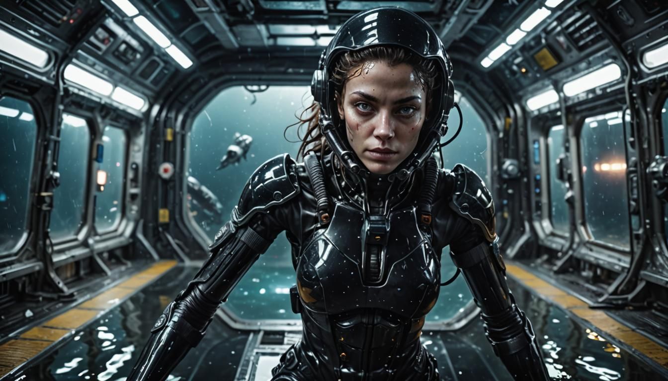 Sensual Alien in Black Leather, Underwater Station