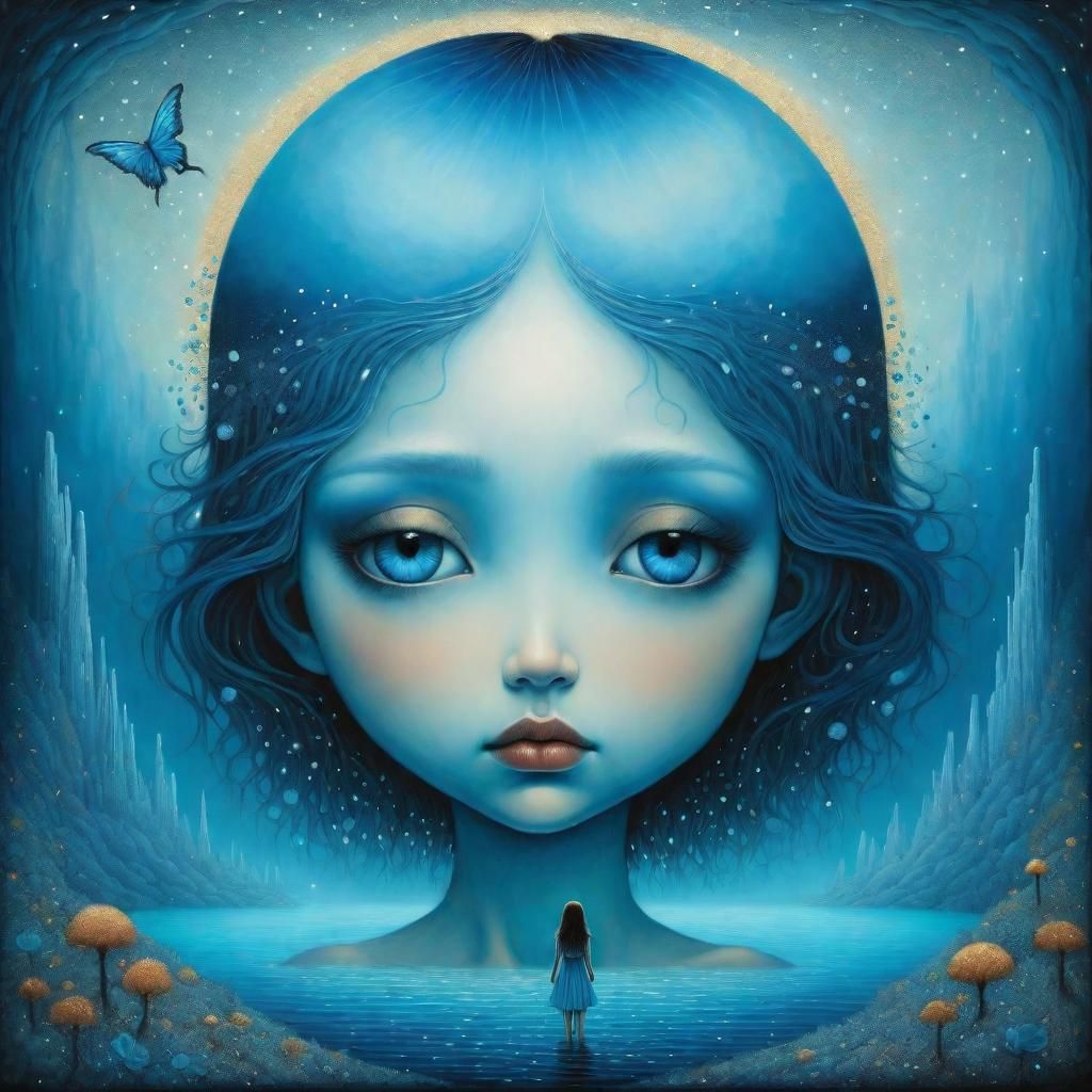 Girl in Shimmery Dreamscape of Blue Paradise