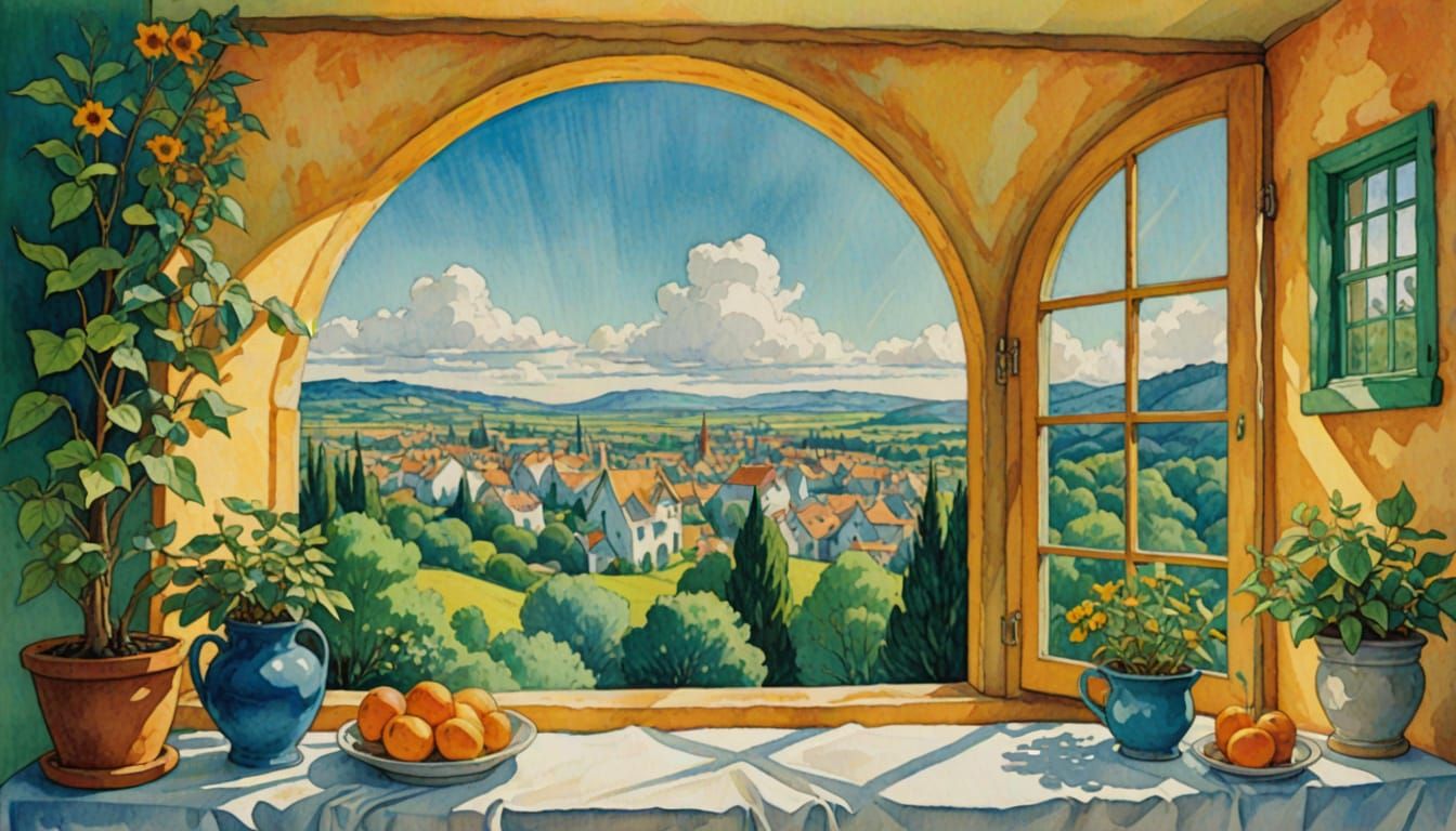 Colorful Window View Inspired by Expressionism