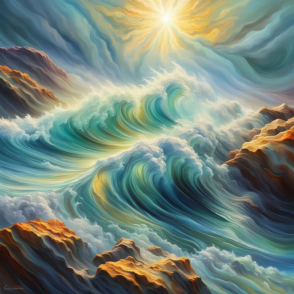 Waves Crashing on Rocks in Photorealistic Style