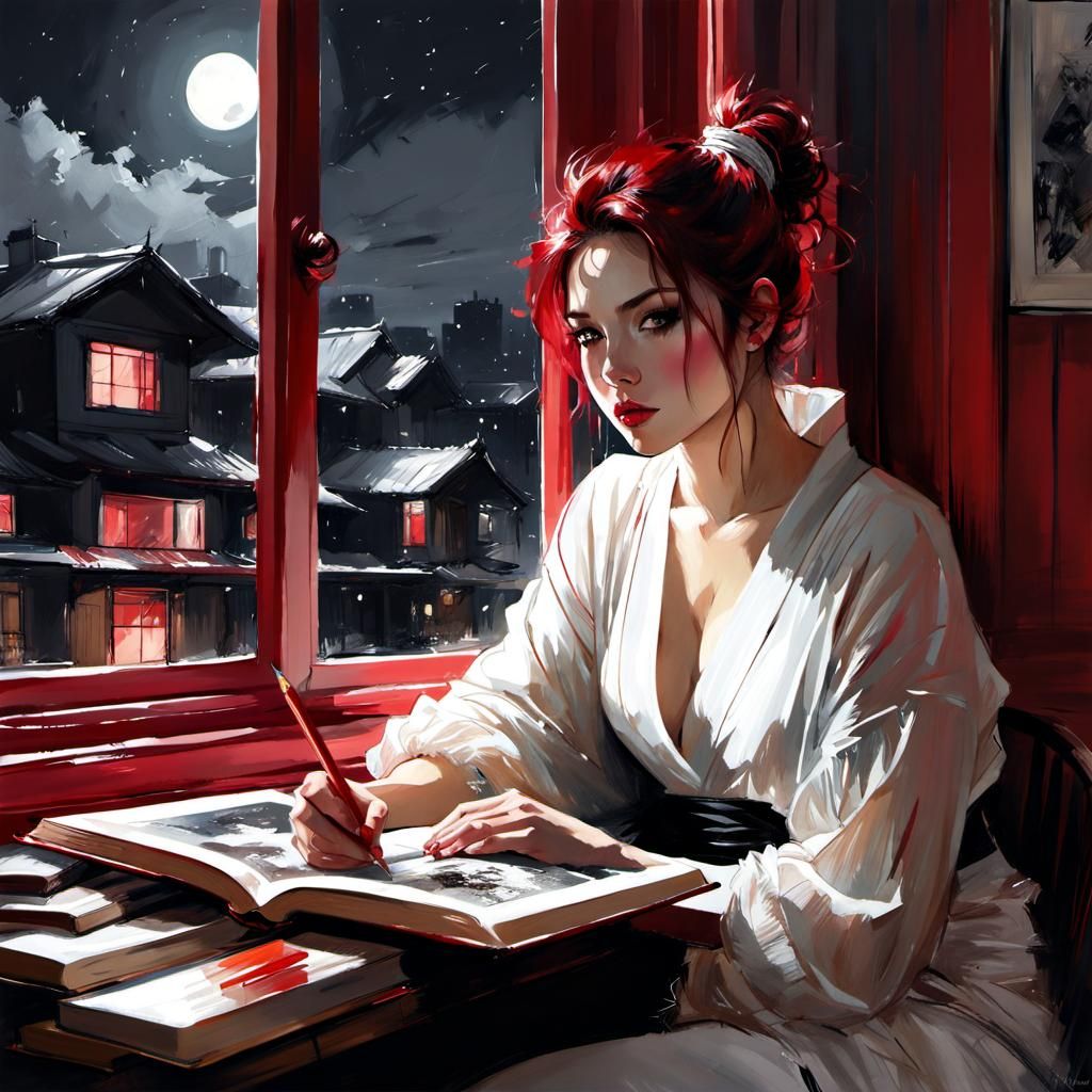 Beautiful Woman in Bay Window: Pencil Sketch