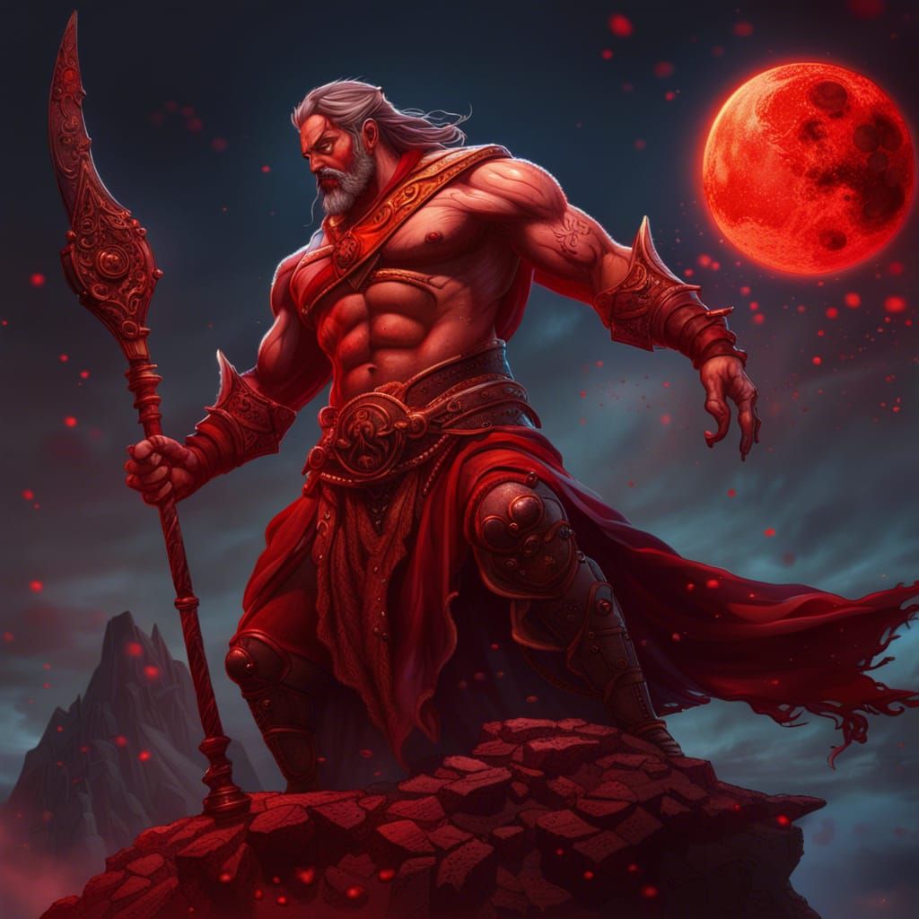 Medieval Mage Under Blood Red Moon: Hyperrealistic Art