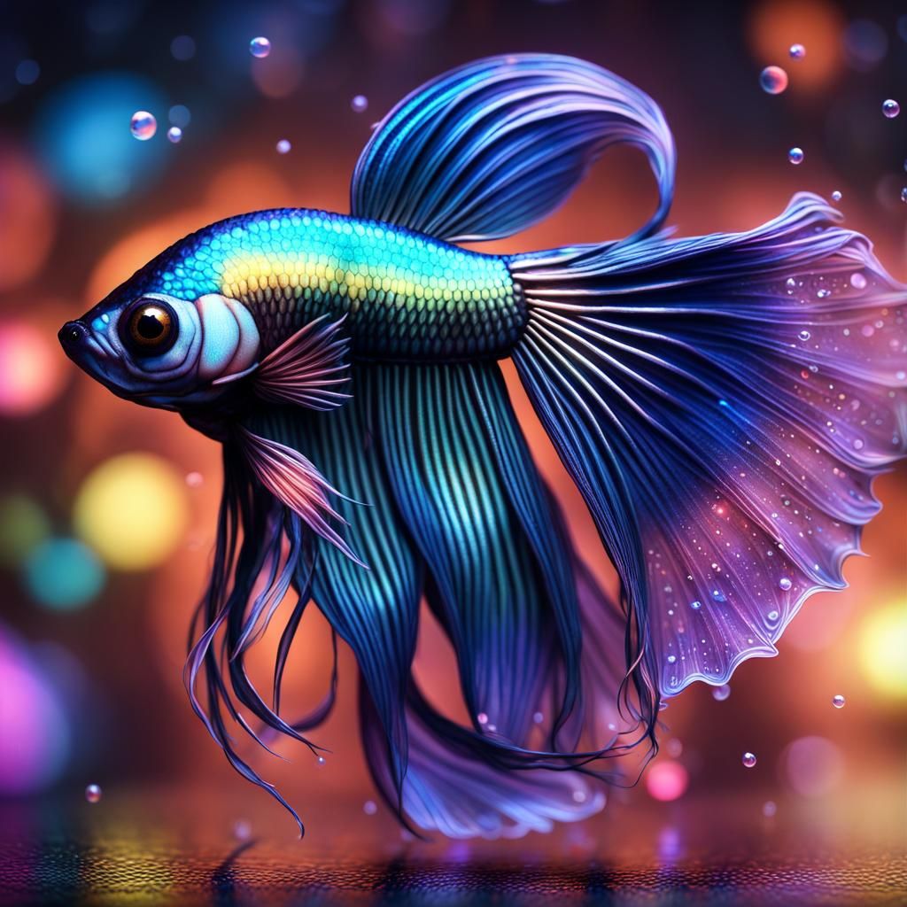 Winged Betta Fish with Intricate Ink Scales