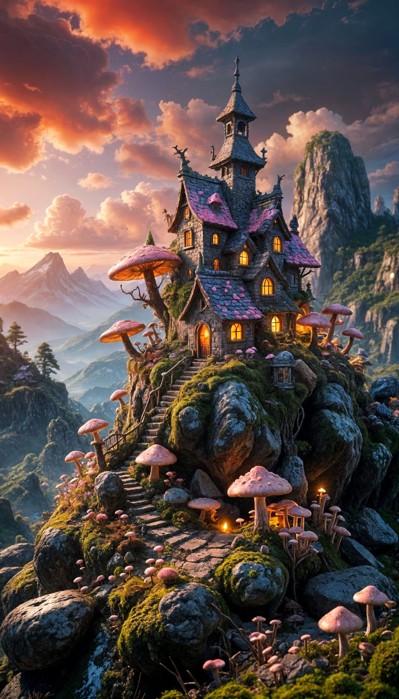 Miniature Mossy Village at Sunset