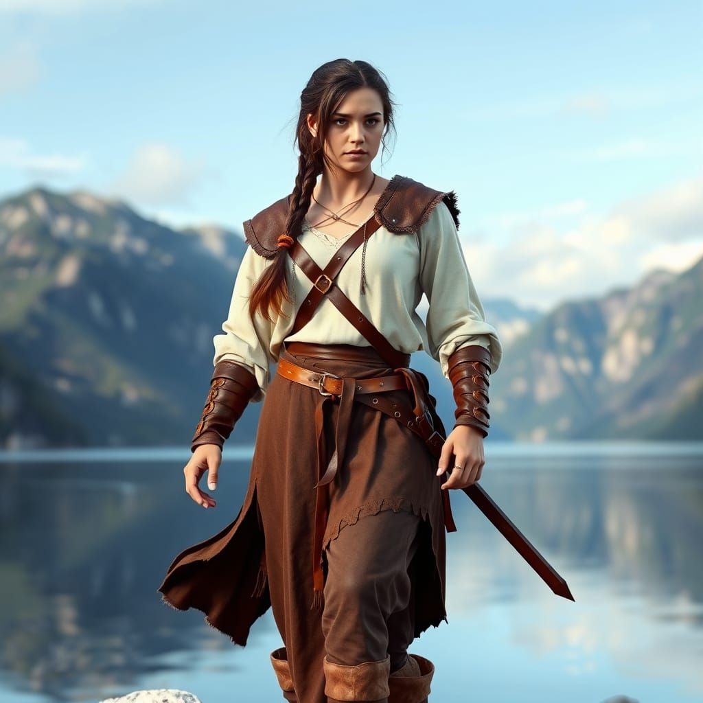 Viking Warrior Woman in Majestic Fjord Landscape