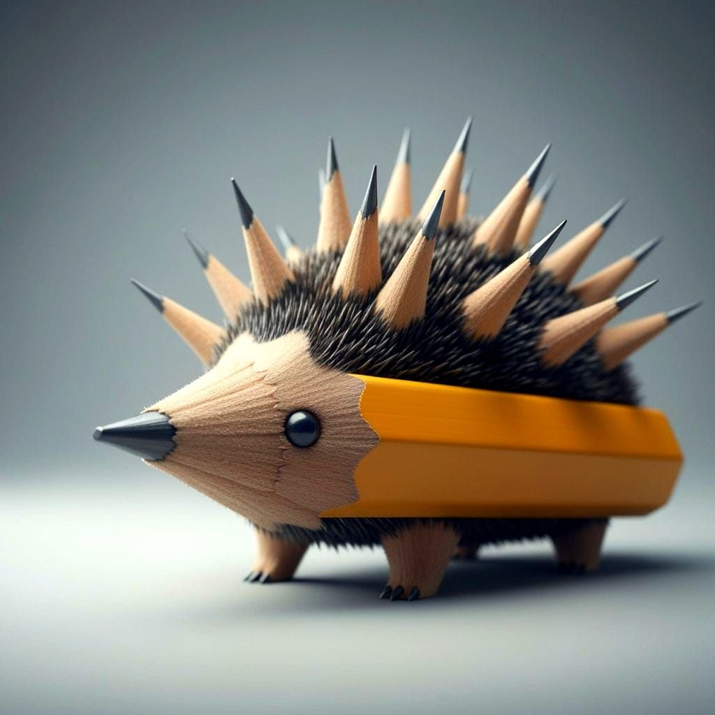 Surreal Pencil Hedgehog Macro Photo