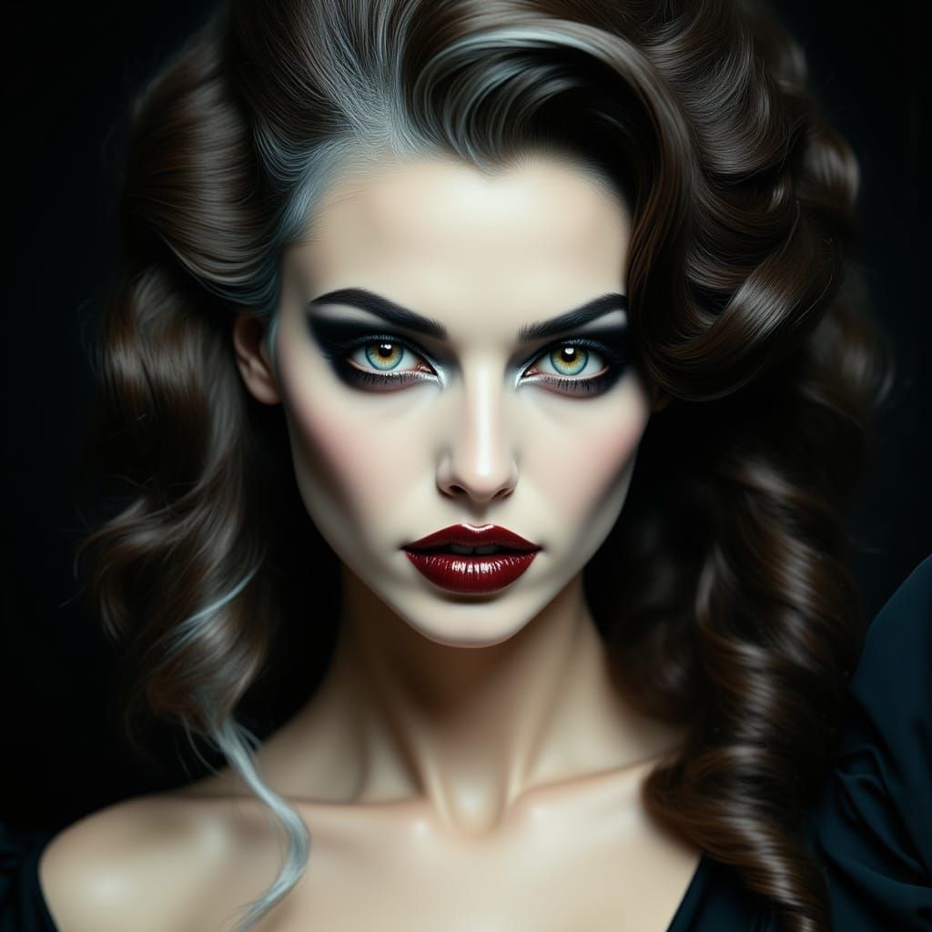 Haunting Gothic Portrait of a Woman with Dramatic Makeup and...