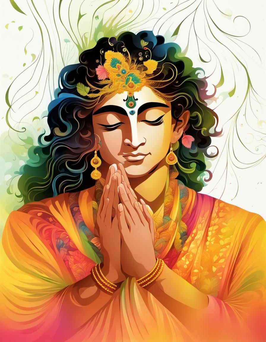 Krishna Image with Abstract Fractal Background