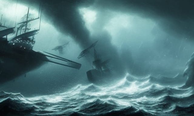 WWII German Submarine Navigating Minefield Underwater