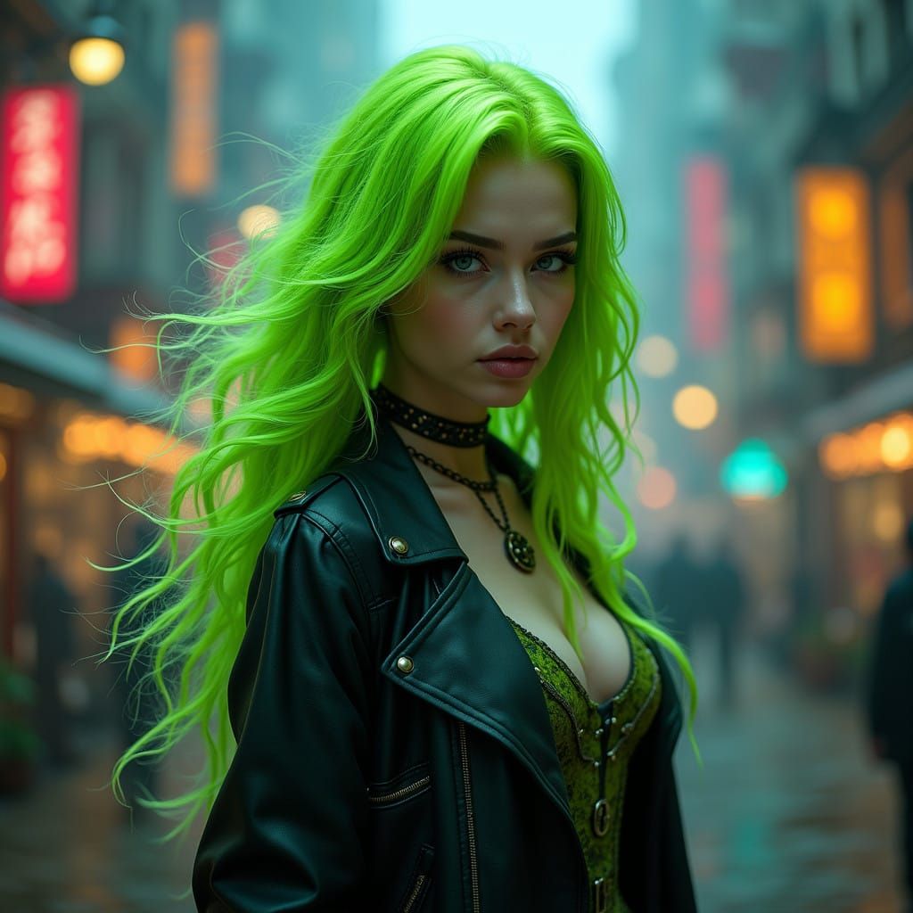 Steampunk Lady Shines in Neon City
