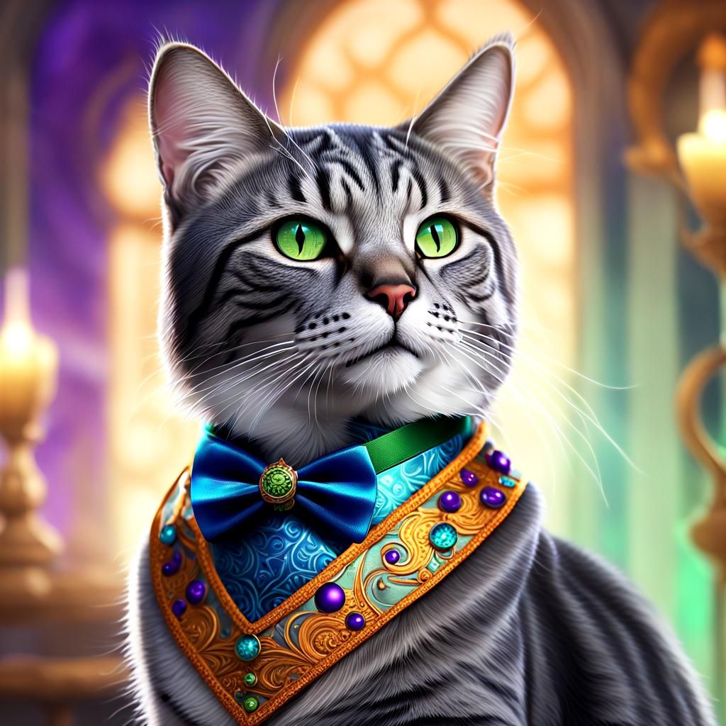 Tuxedo Tabby Cat Portrait in Fantasy Art Style