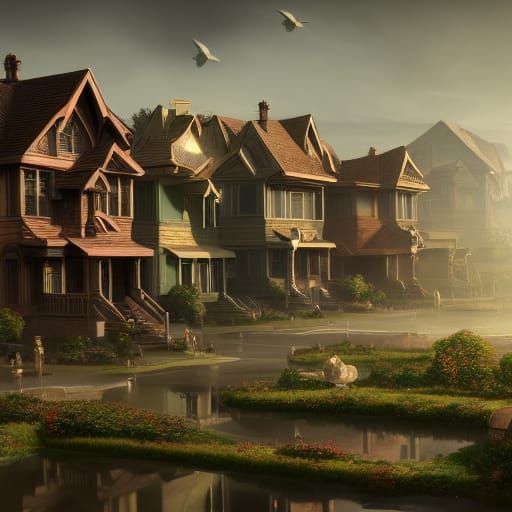 Infinite Suburbia of Old Folks Homes: Detailed Matte Paintin...