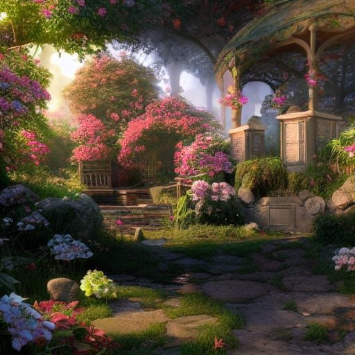 Fairytale Gardens: Detailed Matte Painting in Deep Color