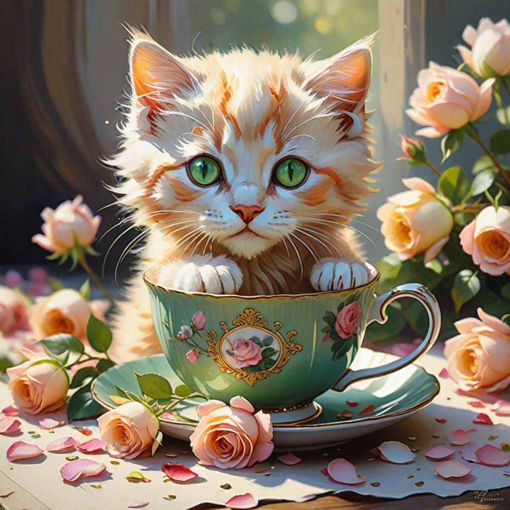 Peach Kitten in Whimsical Realism Style