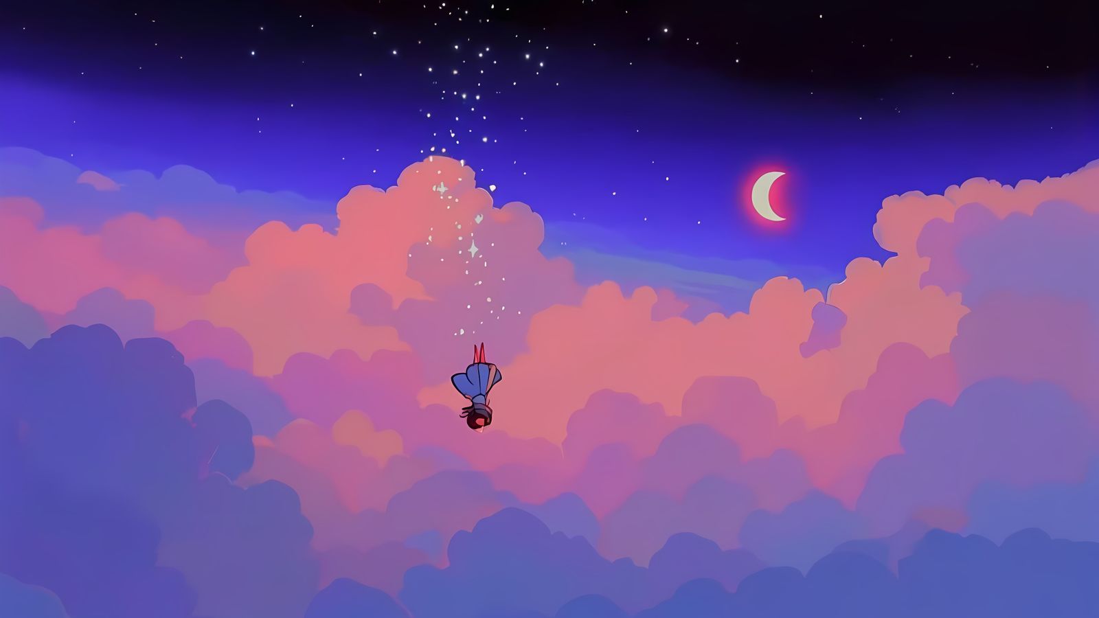 Dreamlike Anime Girl Falling Through Twilight Sky