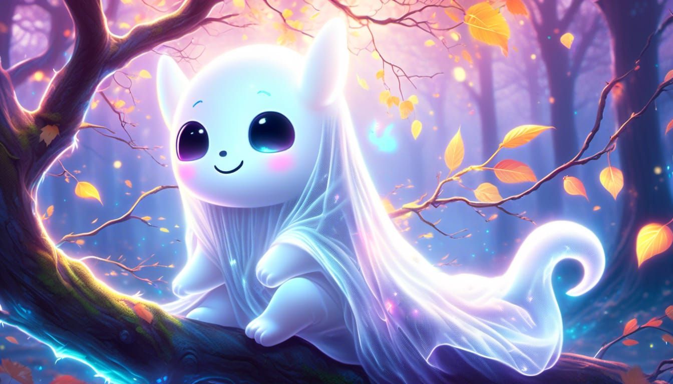Glowing Chibi Ghost Skunk in Manga Style