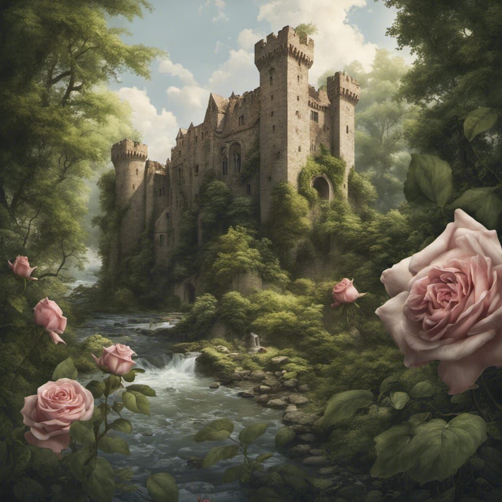 Overgrown Medieval Castle in Forest With River