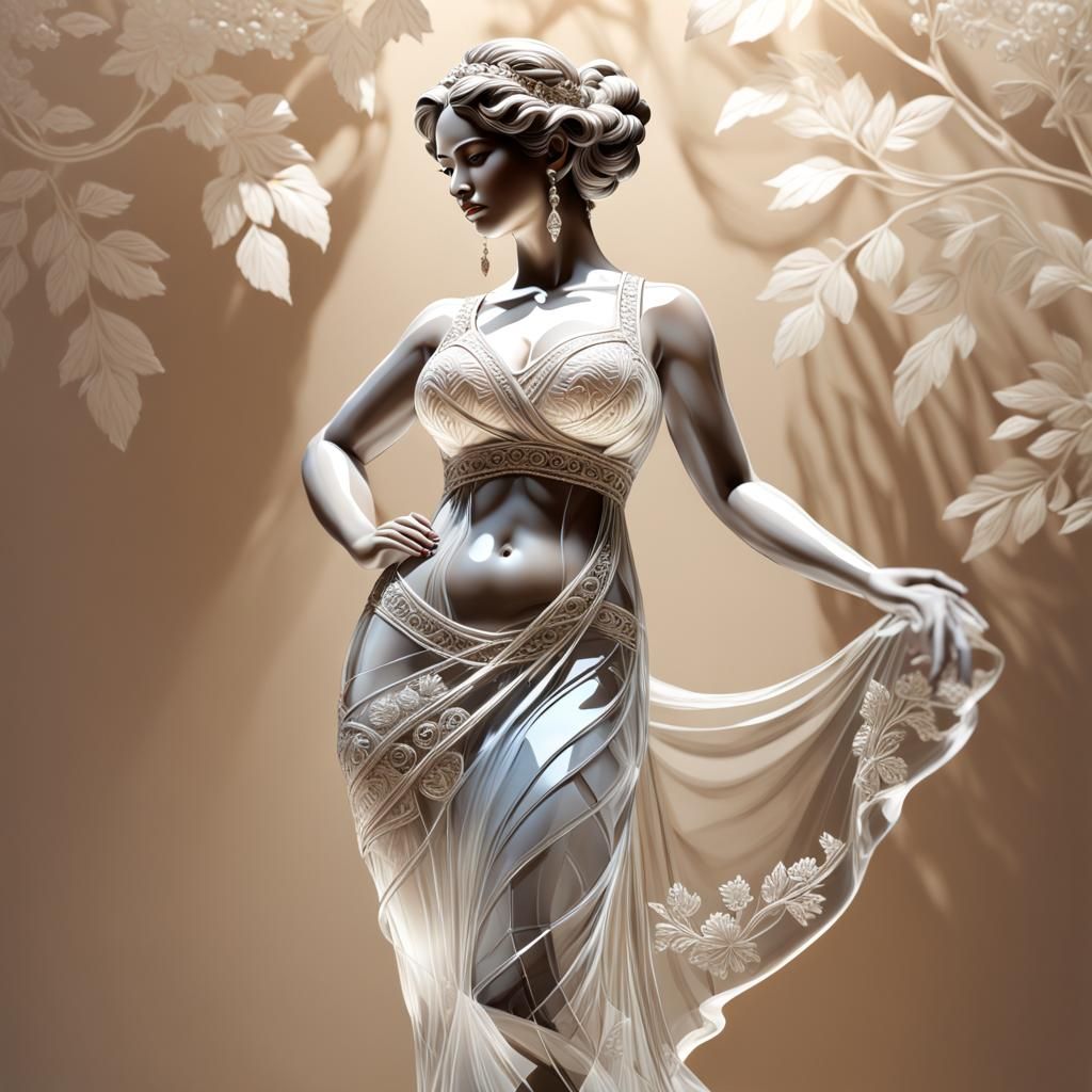 Transparent Glass Statue of a Curvy Woman