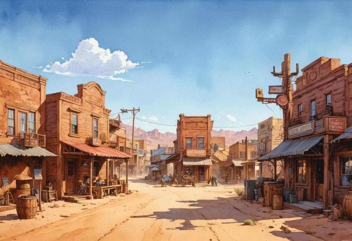 Wild West Village in Watercolor Comic Art