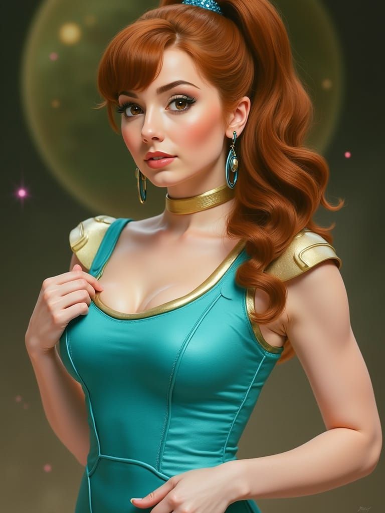 Galactic Princess in Neon-Lit Space Odyssey