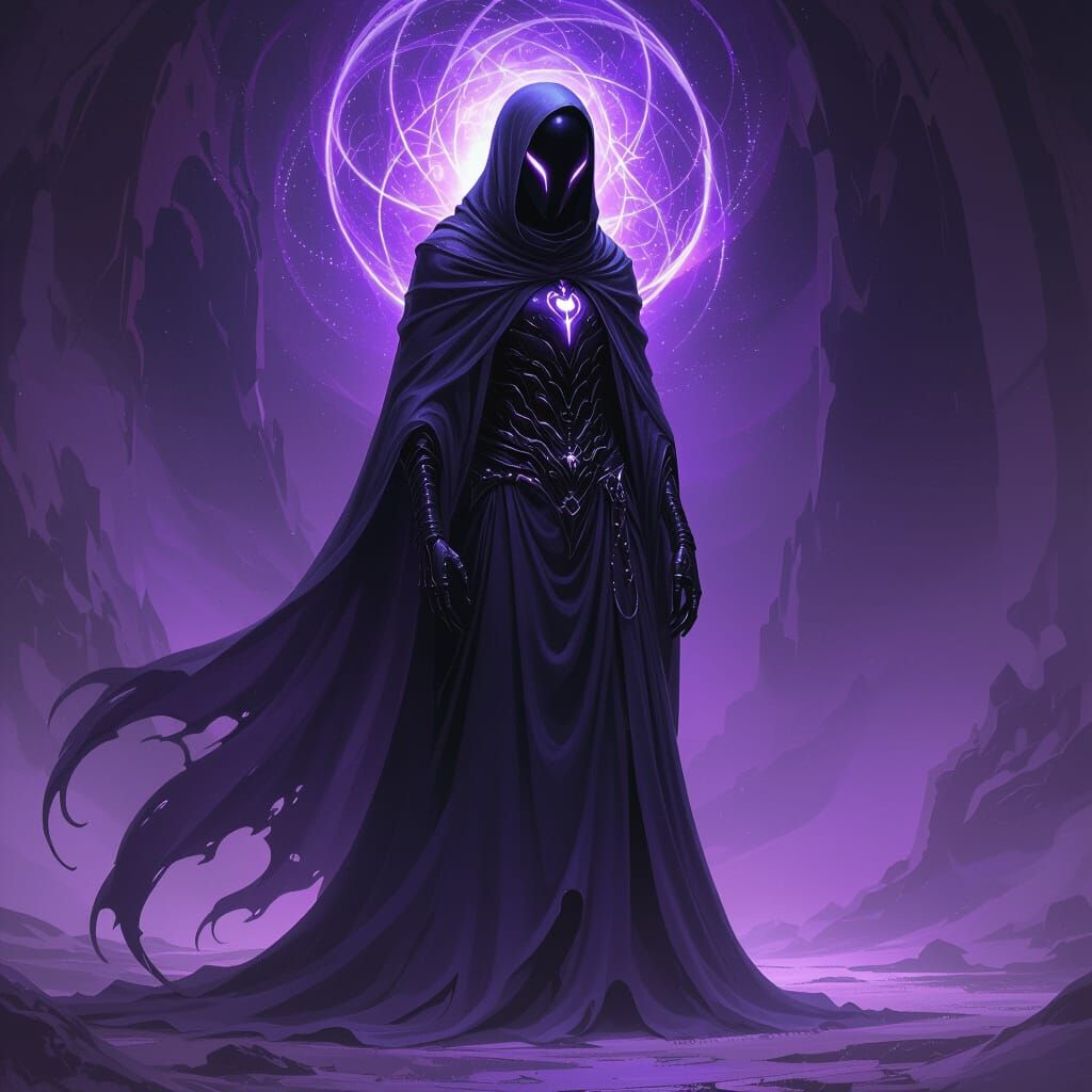 Intimidating Dark Spell Robe Figure in Ethereal Void